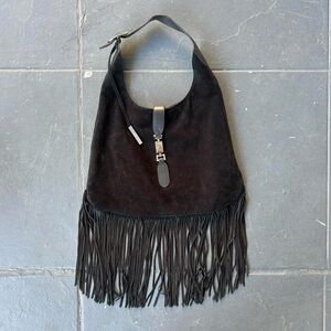 D2 Dsquared2 Large Fringe Suede Leather Boho Hobo Bag